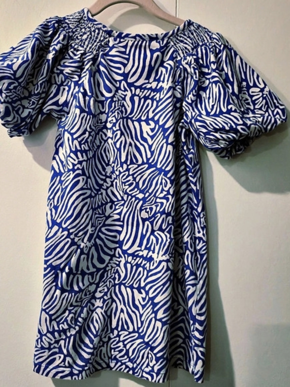 Lilly Pulitzer Zebra-Print Puff Sleeve Dress Girls 4-5 Blue & White